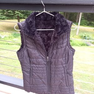 The North Face Black Quilted Vest with Faux Fur